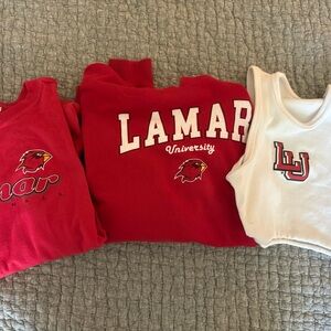 Lamar University Red and White Spirit wear Hoodie  Shirt Set Small